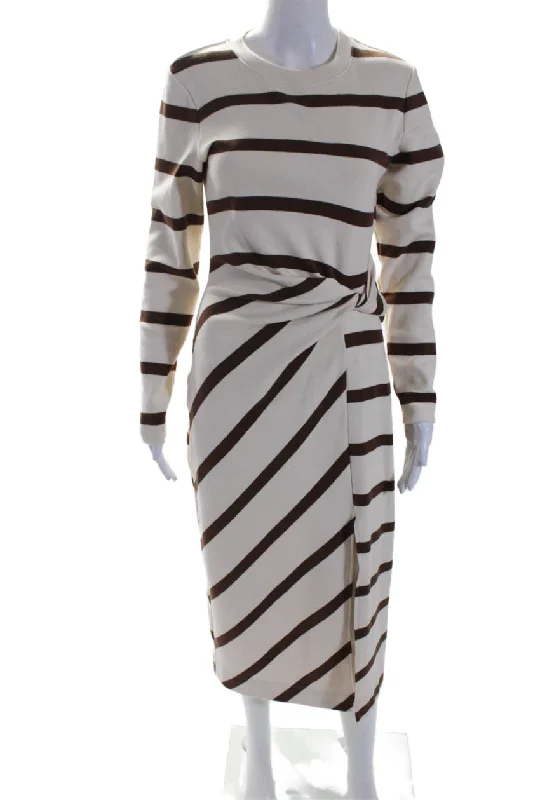 Doorbuster Deal Tanya Taylor Womens Striped Sweater Dress White Brown Organic Cotton