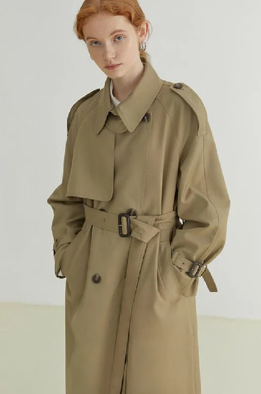 Price Drop Double-Breasted Loose Mid-Length Melton Trench Coat