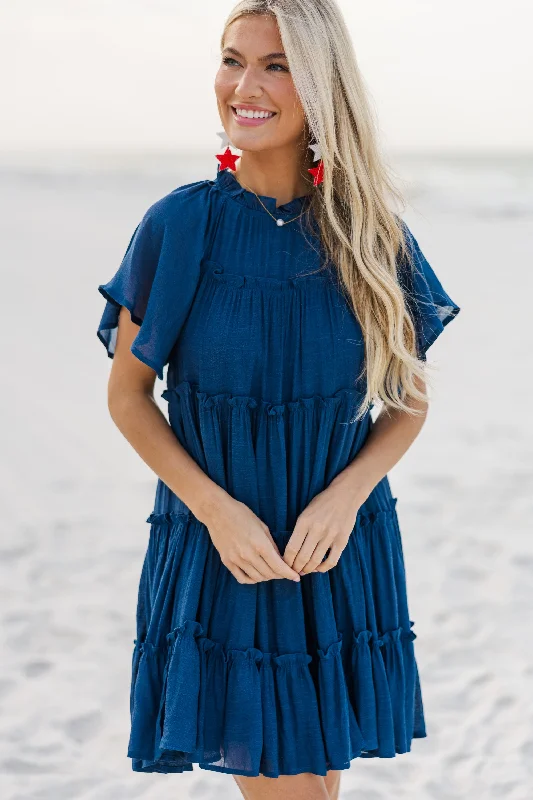 Take Advantage Where It All Begins Navy Blue Babydoll Dress