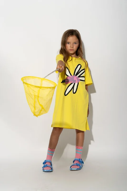 Low Prices YELLOW DAISY PRINT T-SHIRT DRESS