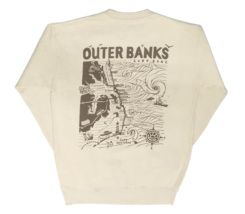 Now or Never REAL Outer Banks Map Wmn's Crew Sweatshirt-Bone