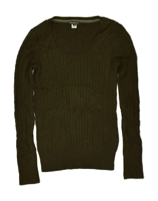 Lowest Prices EDDIE BAUER Womens Boat Neck Jumper Sweater UK 6 XS Khaki Cotton