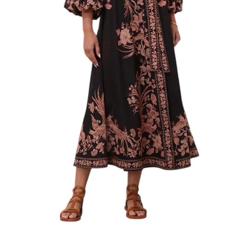 Early Access Waverly Wrap Midi Dress In Black Bird Floral