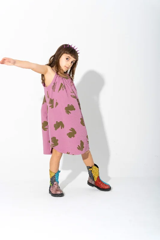Blowout Deals LILAC AND GREEN BUNNY PRINT STRAPPY DRESS