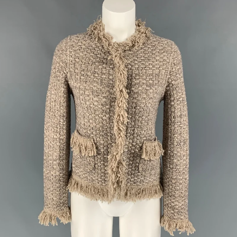 Super Sale BRUNO MANETTI Size 6 Beige & Gold Wool Blend Textured Jacket