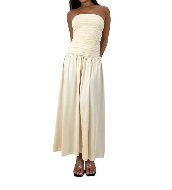 Savings Spectacular Drop Waist Ruched Midi Tube Dress In Yellow