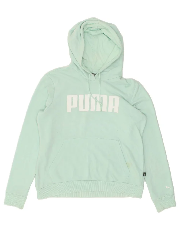 Can't Miss PUMA Womens Graphic Hoodie Jumper UK 14 Large Green Cotton