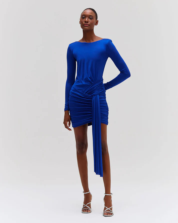 Take Advantage Patbo - Metallic Jersey Long Sleeve Mini Dress -  Sapphire