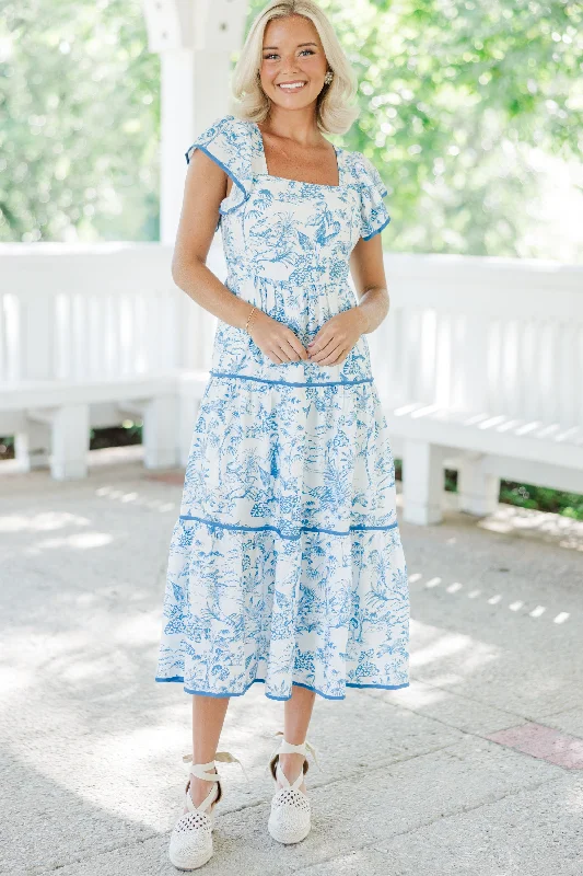 Great Deals So Much Joy Blue Toile Midi Dress