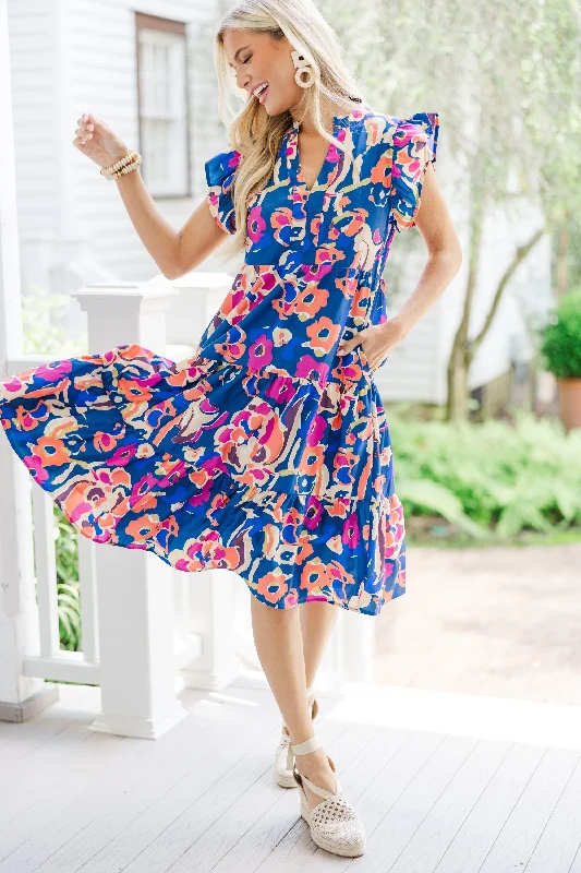 Reduced Prices Make It Your Own Navy Blue Floral Tiered Dress