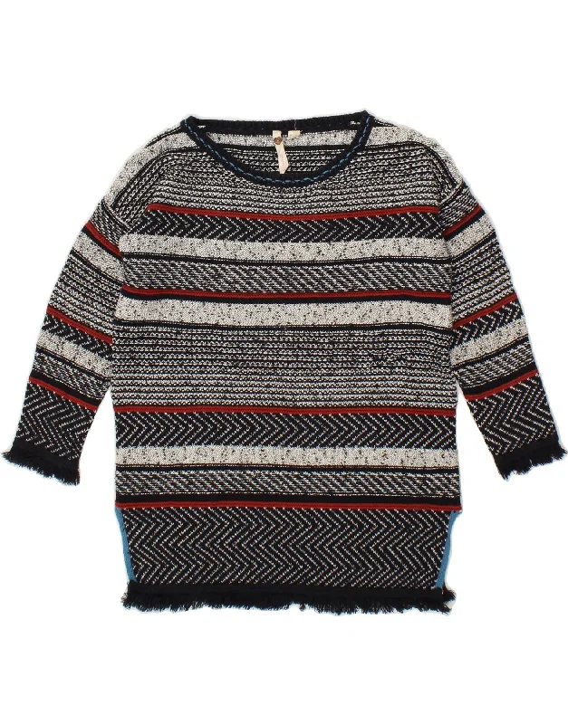 Weekend Deal WHITE STUFF Womens Crew Neck Jumper Sweater UK 6 XS Navy Blue Striped