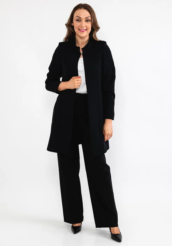 Year-End Sale Christina Felix Swarovski Shoulder Mid Length Coat, Black