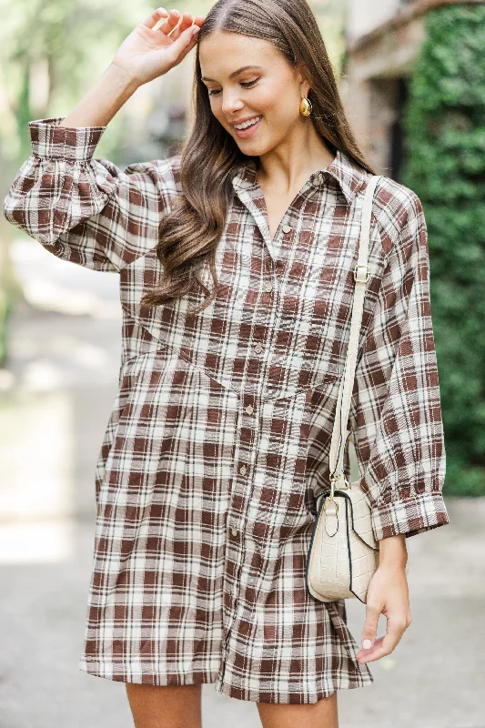 Savings Alert Give It Meaning Brown Plaid Dress