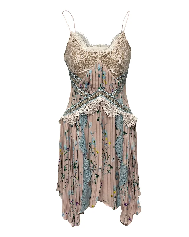 Deal Frenzy Self-Portrait Floral Handkerchief Mini Dress  in PInk Polyester