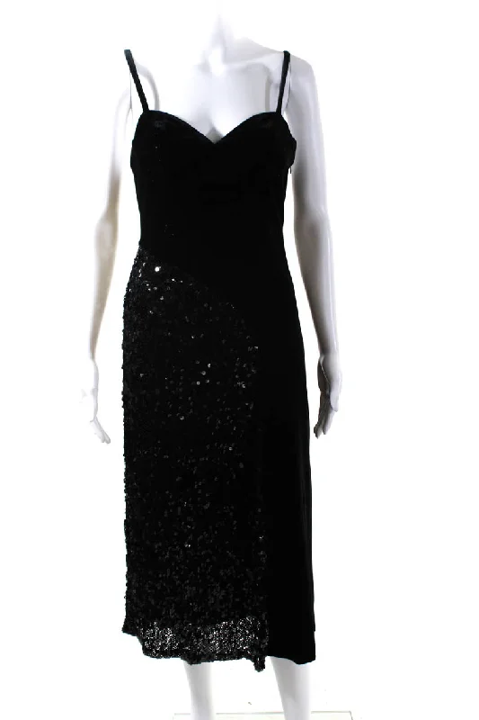 Extra Savings Quetsche Womens Sequin Velvet Spaghetti Strap Midi Sheath Dress Black