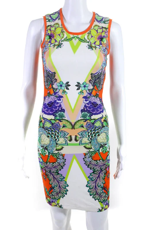 Early Bird Discount Roberto Cavalli Women's Floral Print Knee Length Bodycon Dress Orange