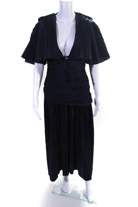 Limited Edition Rosie Assoulin Womens Knife Pleat Capelette Dress Navy Blue