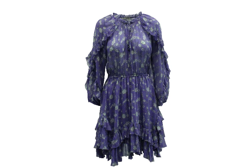 Price Blitz Ulla Johnson Alissa Floral Ruffle Dress in Purple Silk
