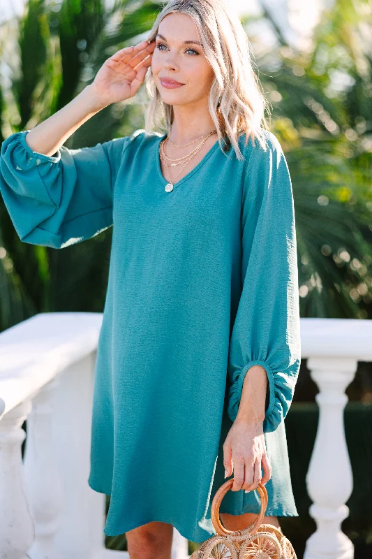 Deep Discounts Loud And Clear Spruce Green Bubble Sleeve Dress