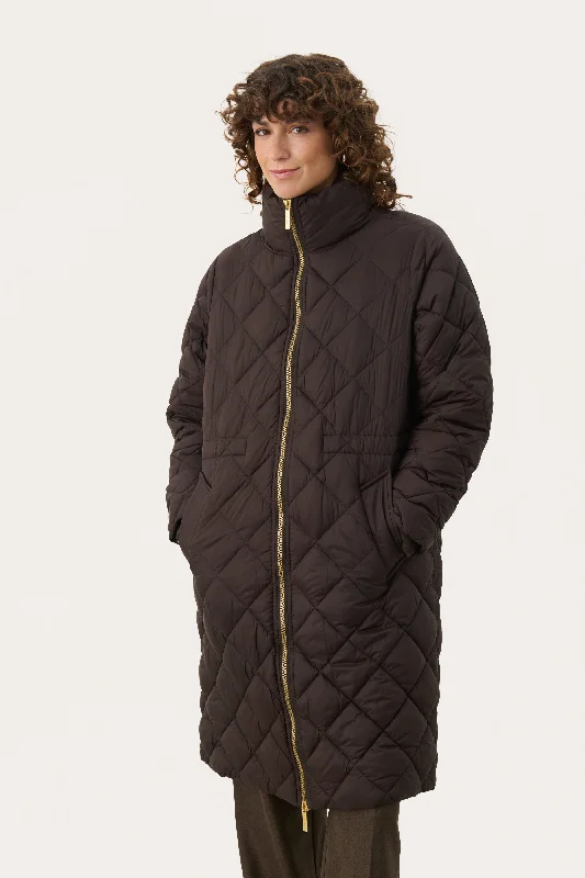 Clearance Sale Cheas Chocolate Torte Long Quilted Jacket
