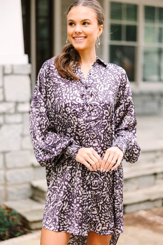 YEAR-End Clearance Watch Me Go Dusty Plum Purple Leopard Dress