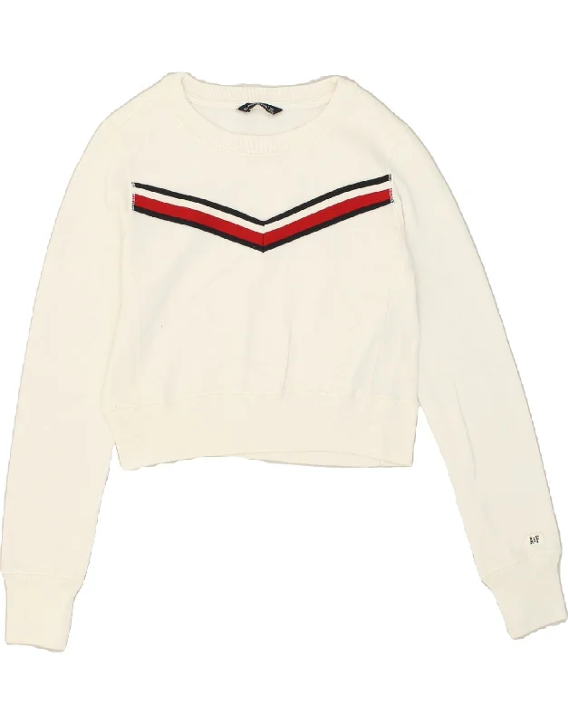 Time-Limited Offer ABERCROMBIE & FITCH Womens Crop Sweatshirt Jumper UK 2 2XS White Cotton