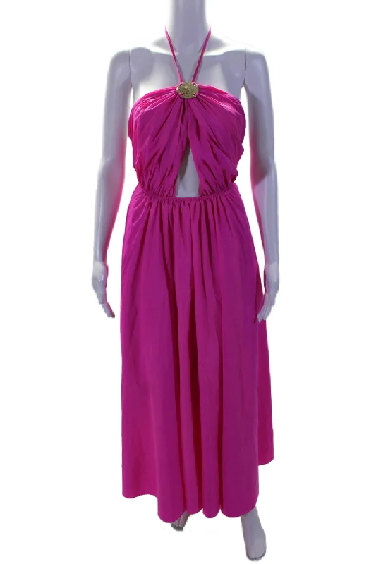 Time-Limited Offer Staud Womens Halter Neck Sleeveless High Waist A Line Maxi Dress Hot Pink Time-Limited Offer Staud Womens Halter Neck Sleeveless High Waist A Line Maxi Dress Hot Pink