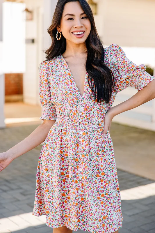 Savings Galore Do What's Best Ivory White Ditsy Floral Dress