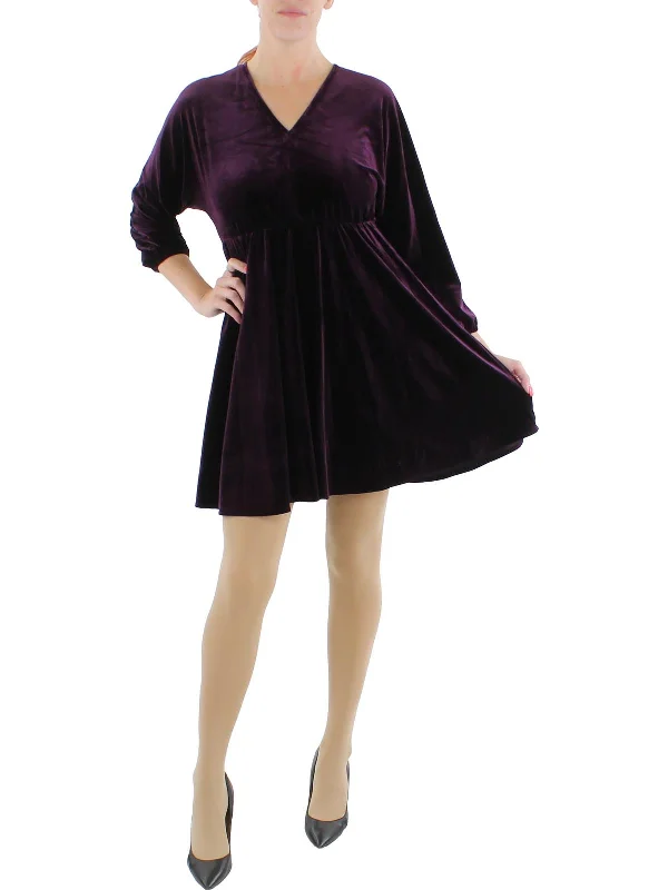 Instant Discount Petites Womens Velvet Mini Cocktail and Party Dress