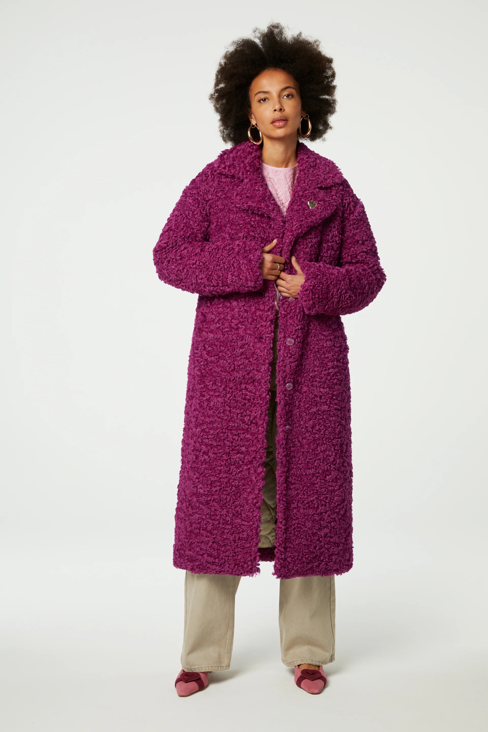 Warehouse Sale Nicole Faux Fur Raspberry Coat