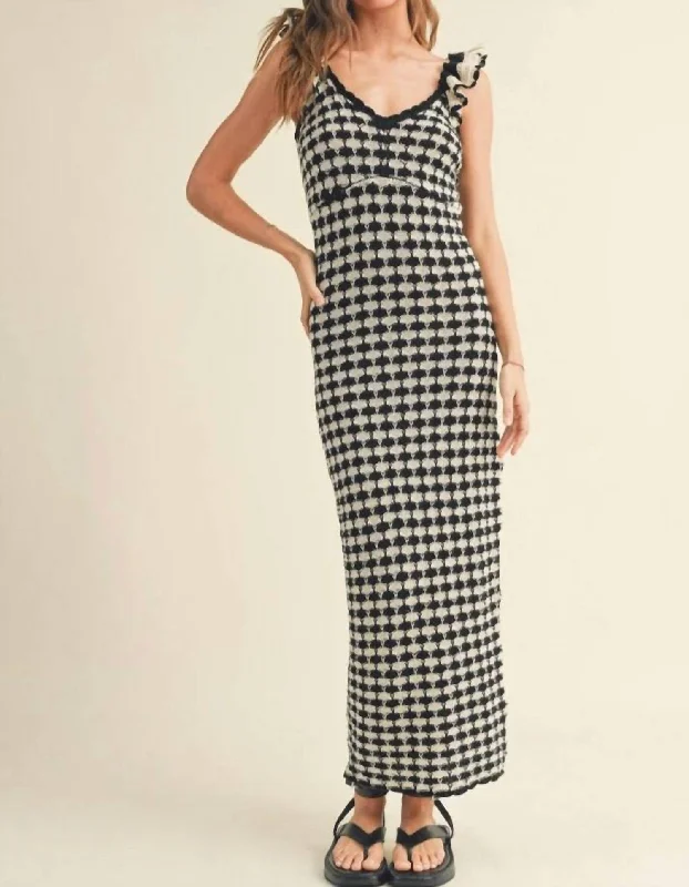 Markdowns Get My Attention Crochet Knit Dress In Black/stone