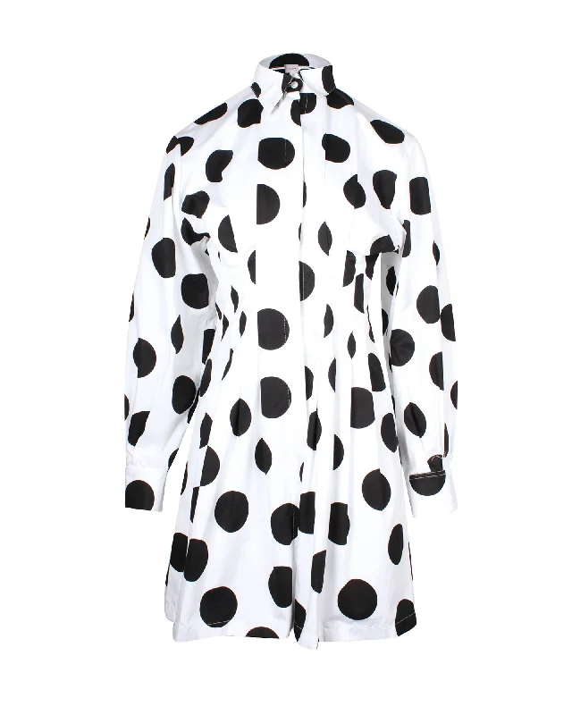 Amazing Deals Carolina Herrera Oversized Polka Dot Shirt Dress in White and Black Cotton