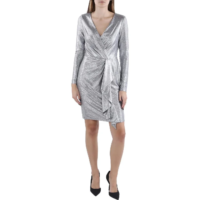 Early Bird Discount Womens Metallic Surplice Cocktail And Party Dress