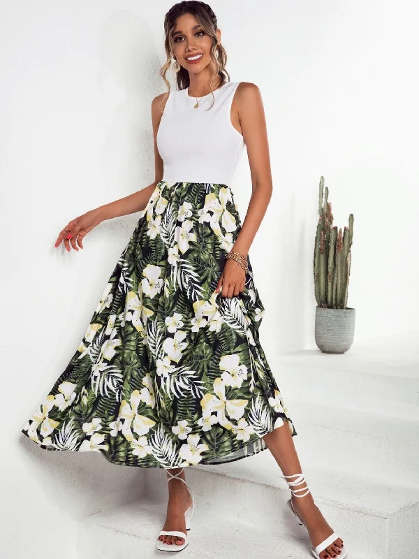 Clearance Sale Printed Round Neck Sleeveless Dress