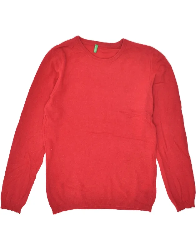 Discount Deals BENETTON Womens Crew Neck Jumper Sweater UK 12 Medium Red Wool