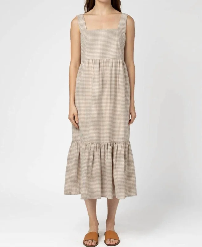 Markdowns Gingham Dress In Taupe