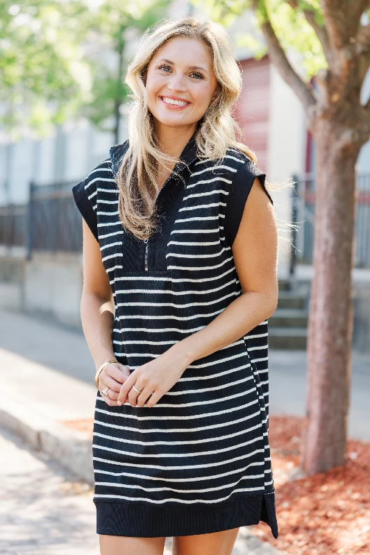 Savings Spectacular See You Soon Black Striped Dress