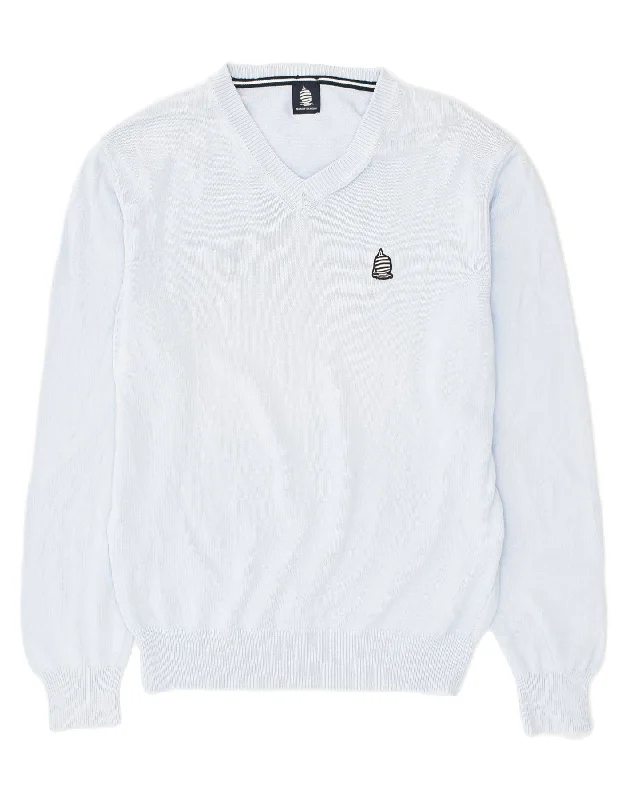 Quick Sale MARINA YACHTING Womens V-Neck Jumper Sweater UK 14 Medium Blue Cotton