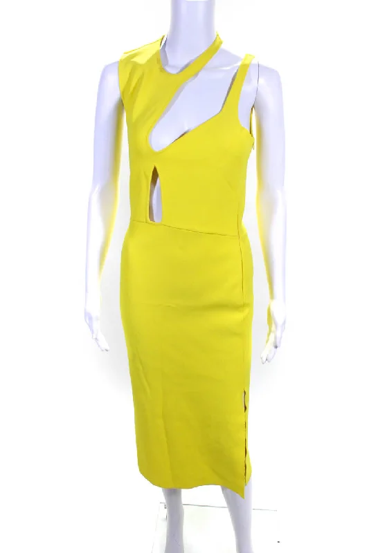 Final Markdown Esteban Cortazar Womens Crew Neck Cut Out Knit Sheath Dress Yellow