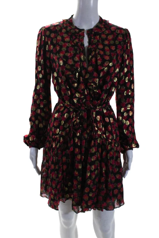 Epic Deals Saloni Womens Abstract Print Belted A Line Dress Black Multi Colored