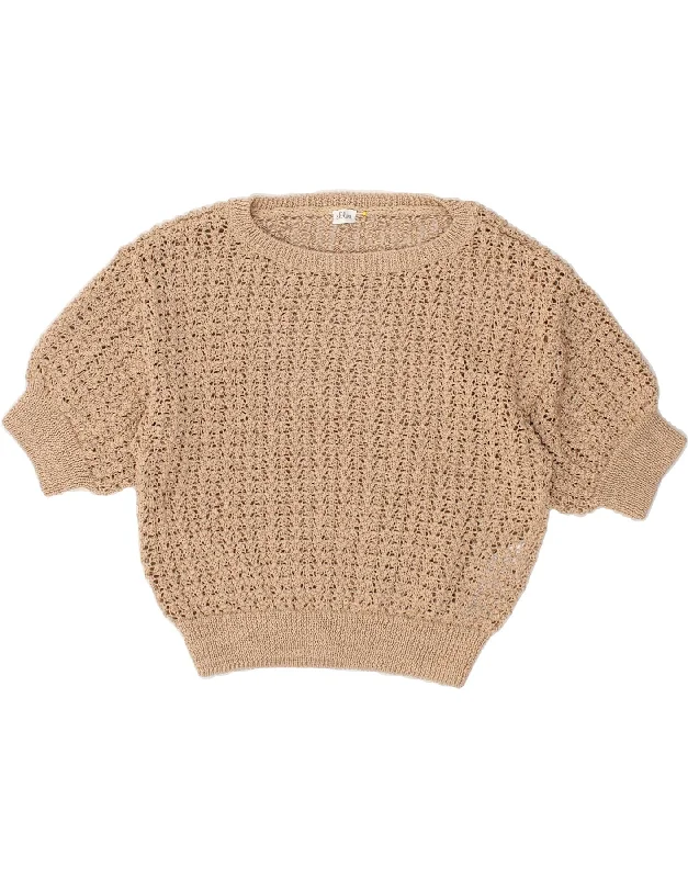 Deal Frenzy S.OLIVER Womens Crochet Crew Neck Jumper Sweater UK 16 Large Brown