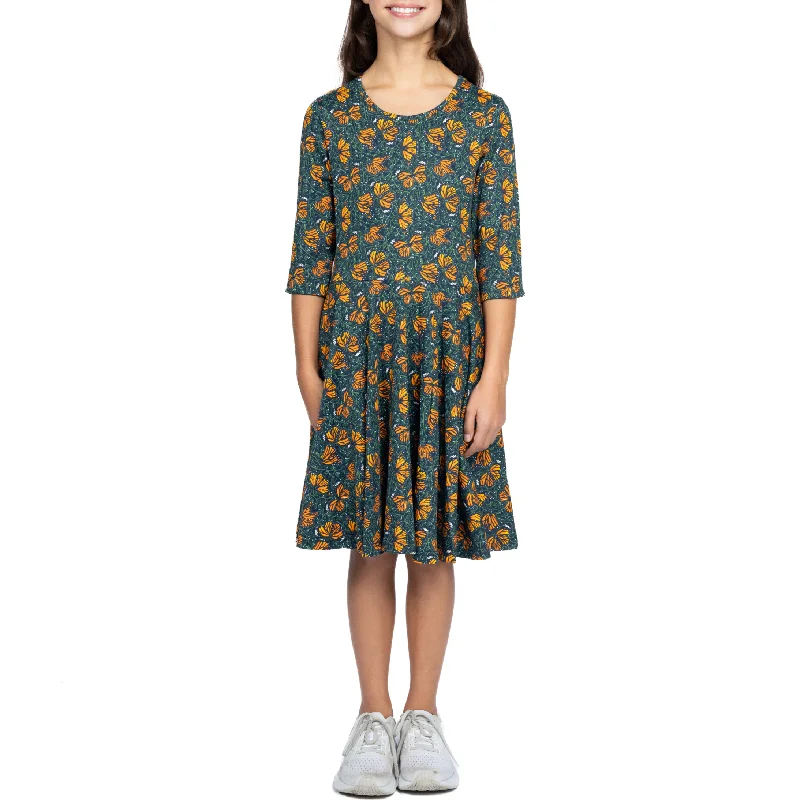 Stock Clearance Monarch Butterflies 3/4th Sleeves Kids Twirl Dress
