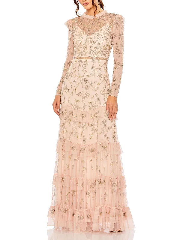 Crazy Deals Womens Beaded Ruffled Evening Dress