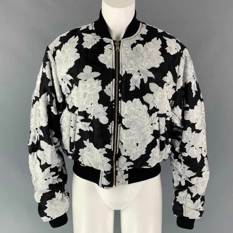 Great Deals DRIFTER Size S Black & Silver Floral Polyester / Rayon Illustrious Reversible Bomber Jacket