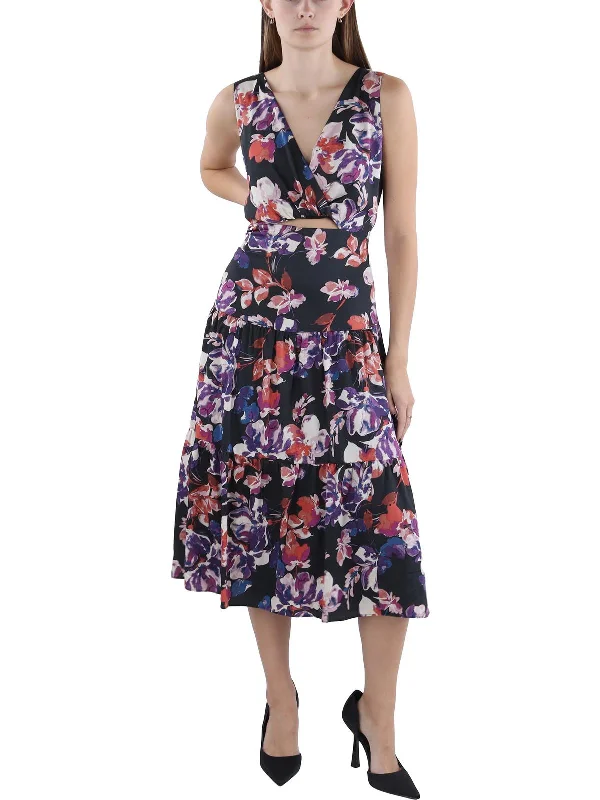 Don't Wait Womens Twist-Front Floral Fit & Flare Dress