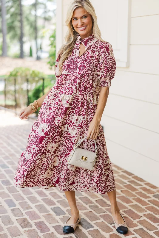 Mega Sale Take You There Sangria Red Abstract Midi Dress
