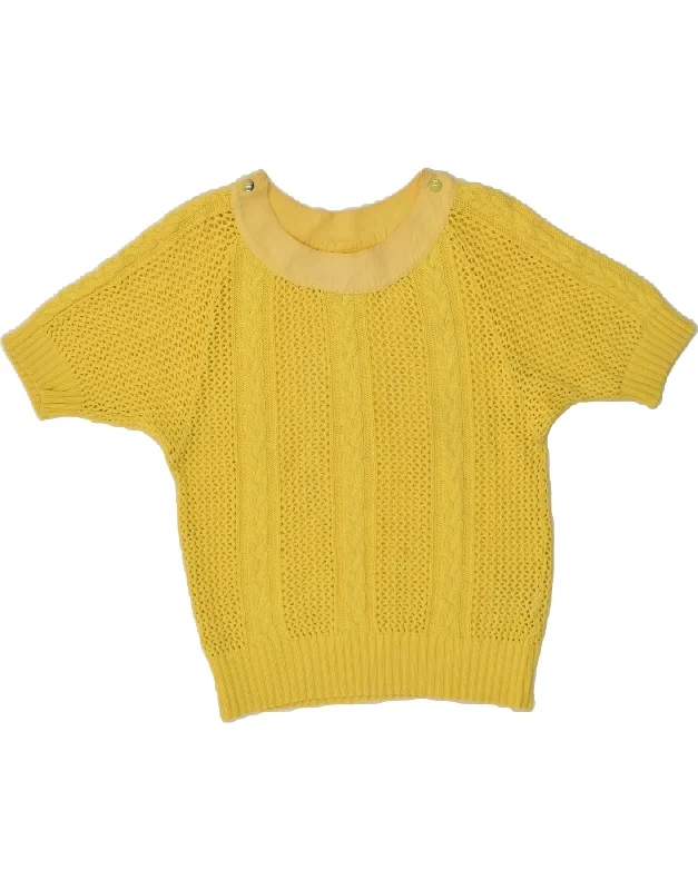Price Cut VINTAGE Womens Short Sleeve Boat Neck Jumper Sweater UK 14 Medium Yellow