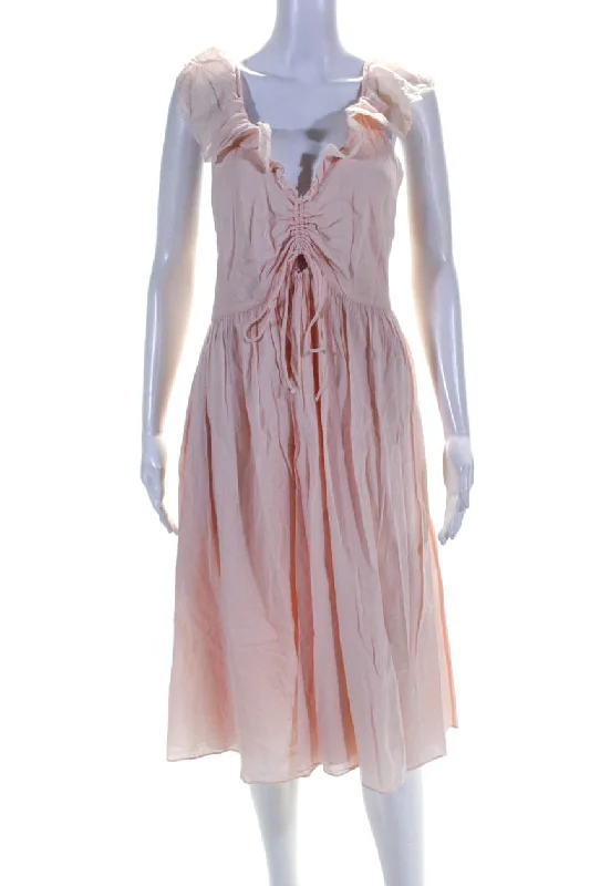 Special Savings Loup Charmant Womens Sleeveless Ruffled V Neck Midi Dress Pink