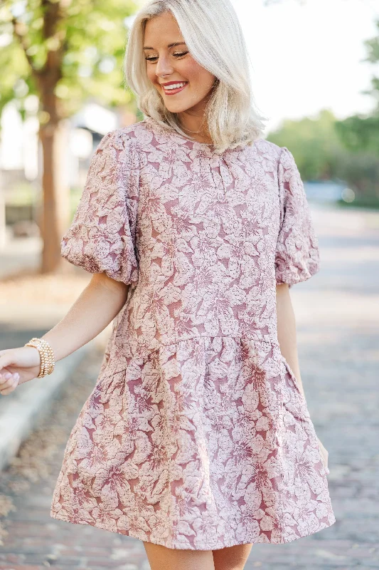 Quick Sale It's Your Night Mauve Floral Brocade Dress