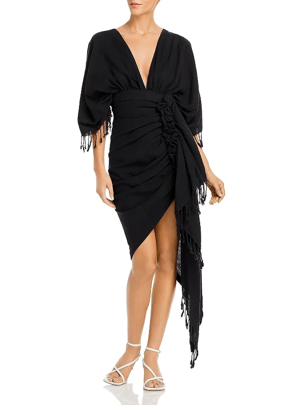 Exclusive Access Luma Womens Linen Fringe Sheath Dress
